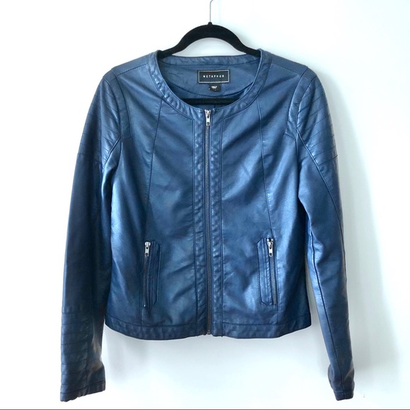 Metaphor Navy Faux Leather Jacket - Size Medium - Picture 1 of 8